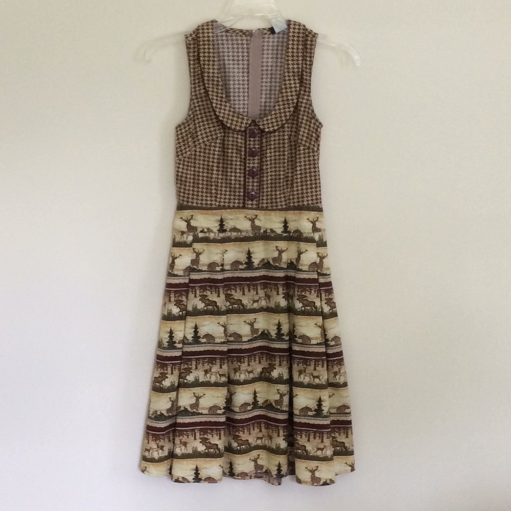 Retro Cottage Core Forest Woodland Print Dress